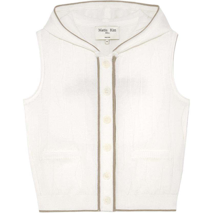 (Women) MATIN KIM SS25 Slim Fit Ruched Button Knit Hoodie Vest - Ivory MK2534KV004MIV