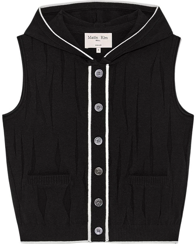 women-matin-kim-ss-25-slim-ruched-button-knit-hoodie-vest-black-mk-2534-kv-004-mbb