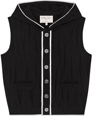 (Women) Matin Kim SS25 Slim Ruched Button Knit Hoodie Vest Black MK2534KV004MBB Buy (Women) Matin Kim SS25 Slim Ruched Button Knit Hoodie Vest Black MK2534KV004MBB