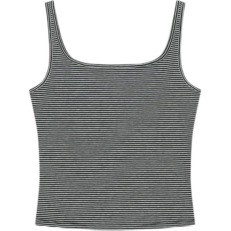 (Women) Matin Kim SS26 Black Square Neck Cropped Tank Top - Casual Striped Style MK2634TS018MBB