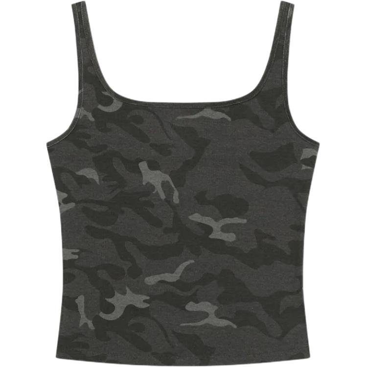 (Women) MATIN KIM SS26 Charcoal Square Neck Cropped Tank Top - Minimalist Style MK2634TS018MCH