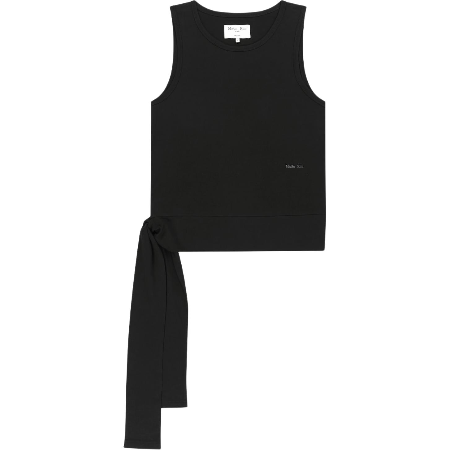 (Women) MATIN KIM SS26 Hem Tie Sleeveless Top Black - Lightweight Cotton Tank MK2634TS036MBB