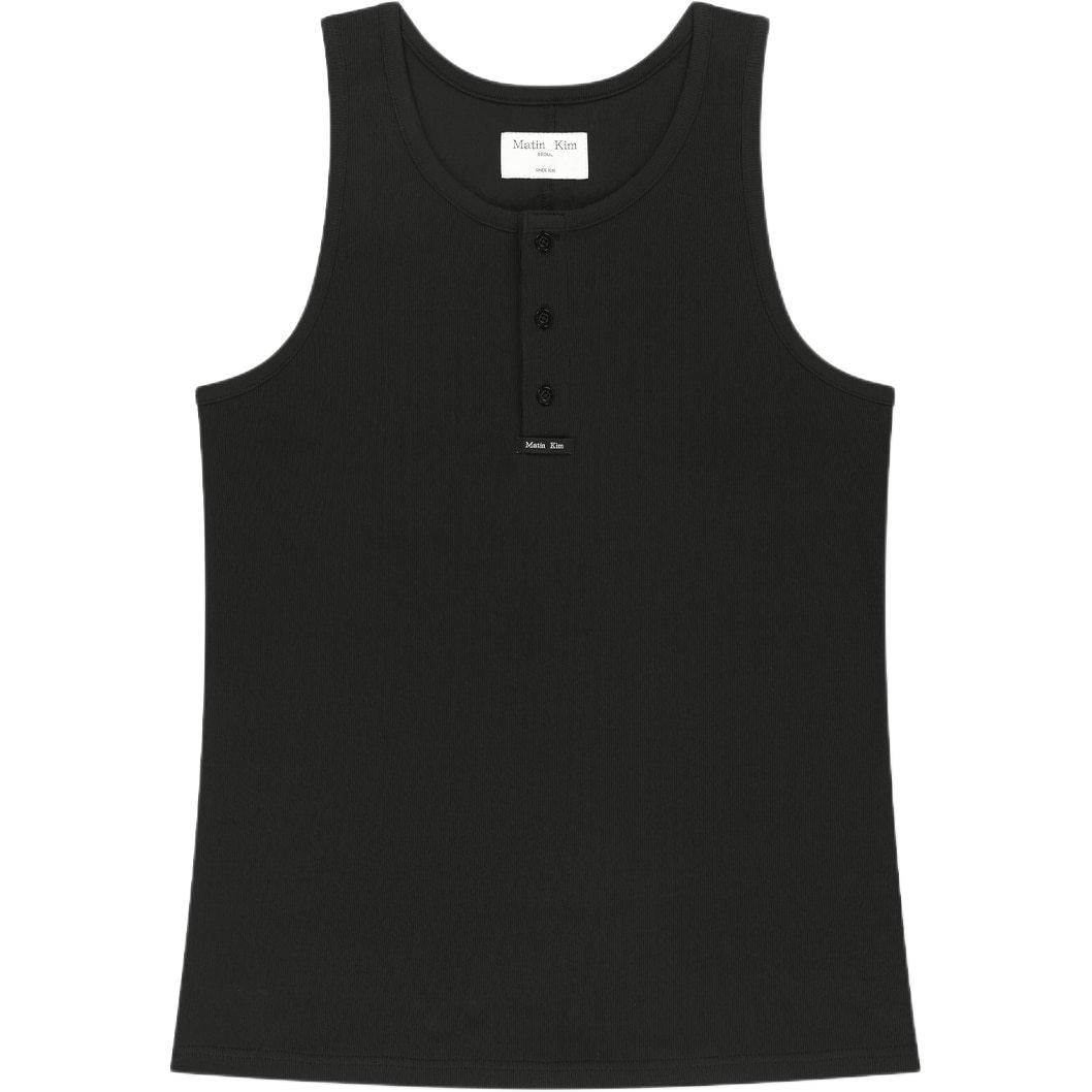 Matin Kim SS26 Sleeveless Henley Top in Black - Slim Fit, Comfortable Design MK2634TS511HBB