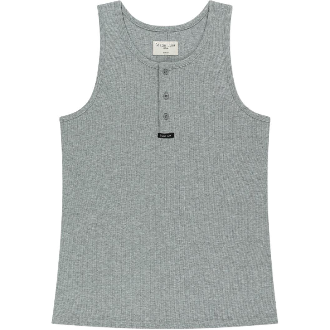 Matin Kim SS26 Sleeveless Henley Top in Grey - Slim Fit & Comfy MK2634TS511HGY