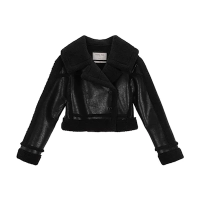 (Women) MATIN KIM Unisex Soft Leather Jacket Women’s Black Short Design. MK239NJP057MBB
