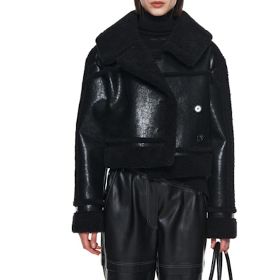 (W) MATIN KIM Jaket Kulit Pendek Hitam Wanita Unisex Desain Elegan. MK239NJP057MBB Details for (W) MATIN KIM Jaket Kulit Pendek Hitam Wanita Unisex Desain Elegan. MK239NJP057MBB