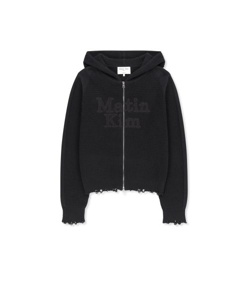 (Women) Matin Kim Waffle Texture Knit Zip-Up Hoodie in Charcoal MK2677CD320UCH