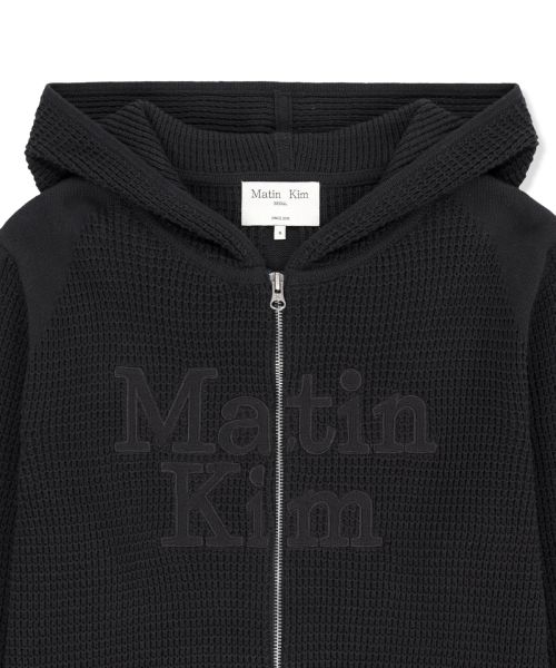 Lookbook (Women) Matin Kim Waffle Texture Knit Zip-Up Hoodie in Charcoal MK2677CD320UCH