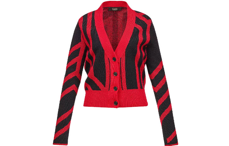 (Women) MCM  Black Striped V-Neck Knit Cardigan MFDBAMM01BK00L