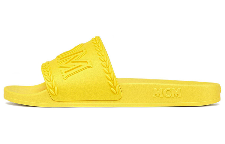 (Women) MCM Big Logo Rubber Slides Yellow MESCAMM04YA