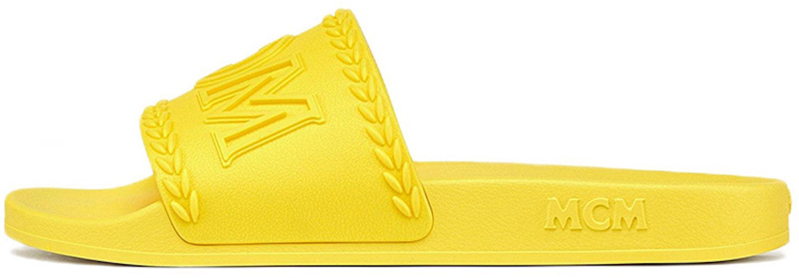 (Women) MCM Big Logo Rubber Slides Yellow MESCAMM04YA Buy (Women) MCM Big Logo Rubber Slides Yellow MESCAMM04YA