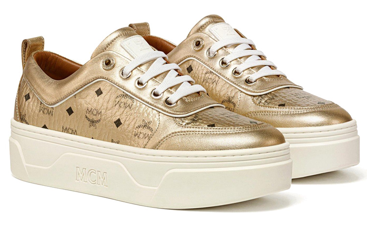 (W) MCM Leather Platform Sneaker 'Gold' 圖 3