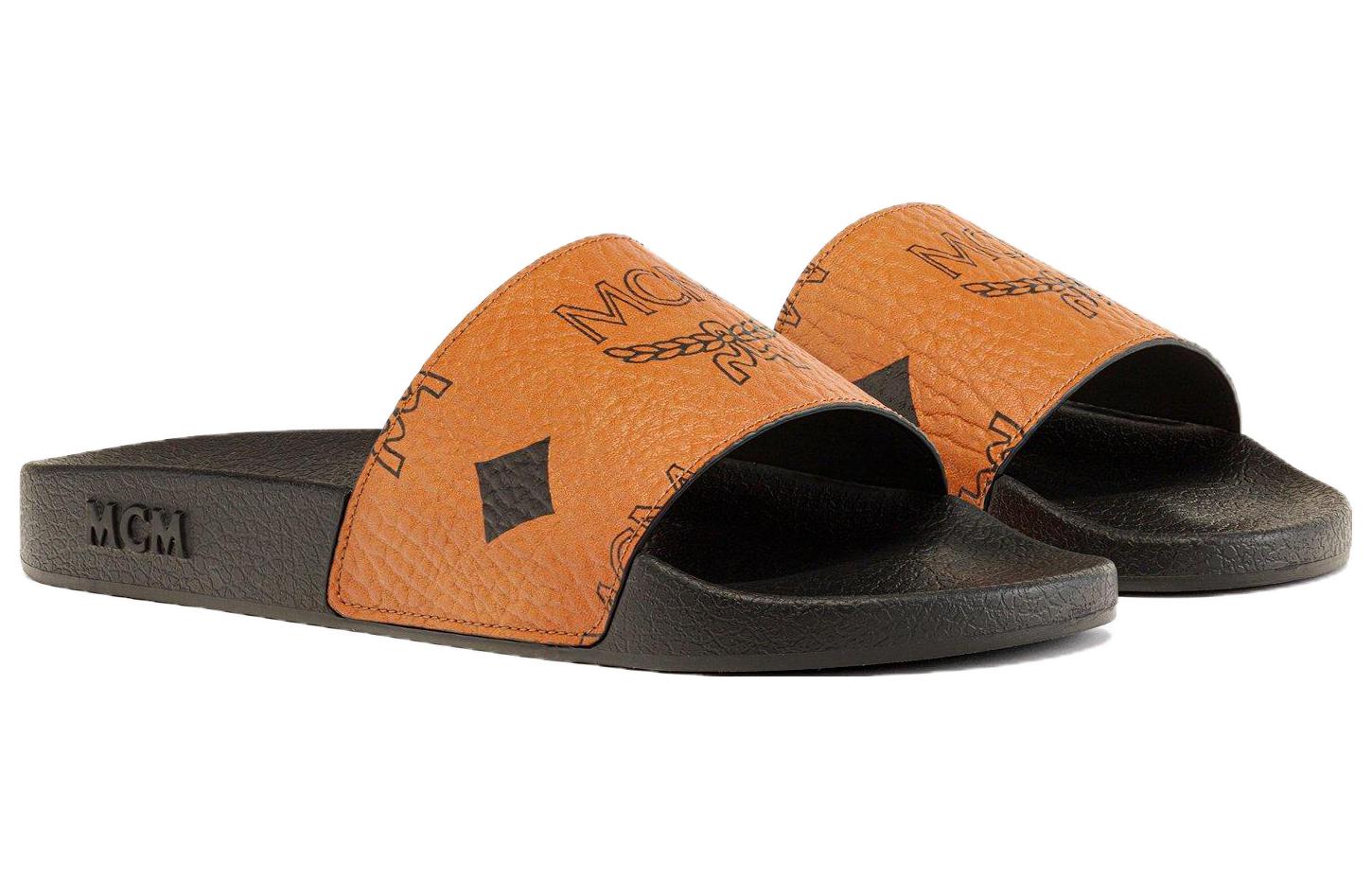 Order MCM 皮革 舒適休閒 一字拖鞋 女款 棕色