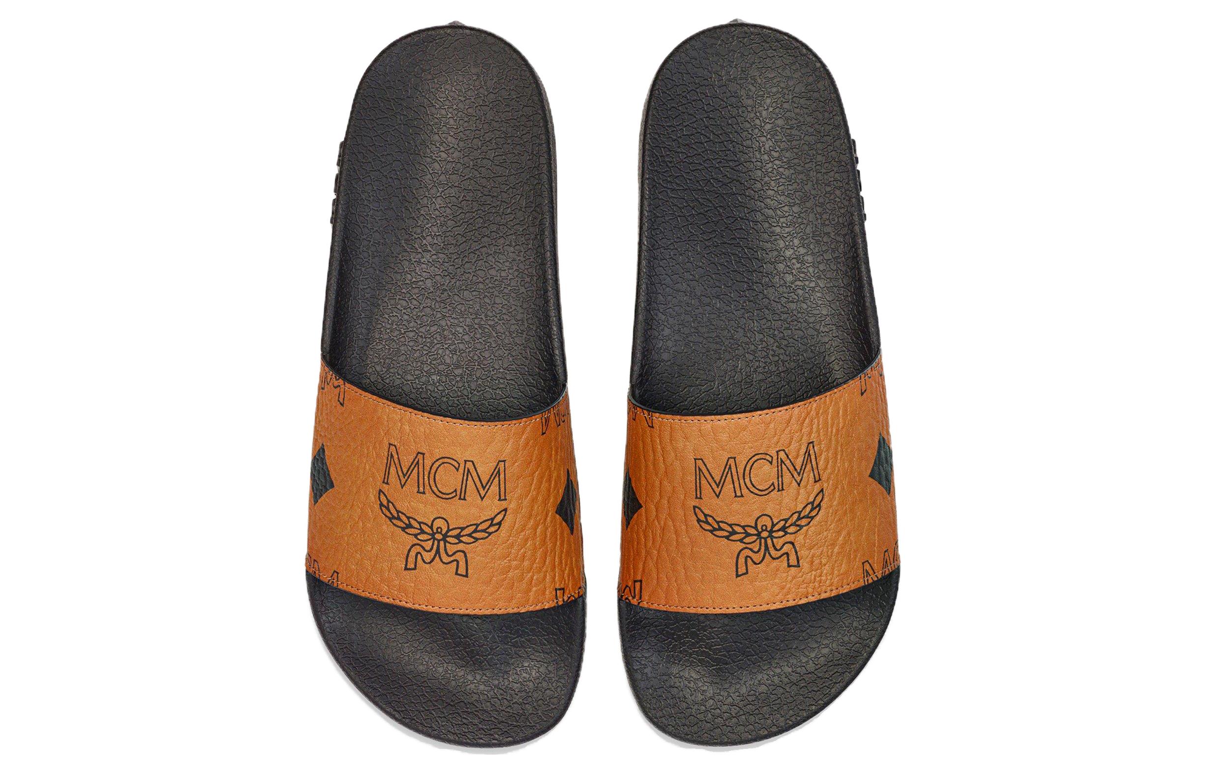 Shop MCM 皮革 舒適休閒 一字拖鞋 女款 棕色