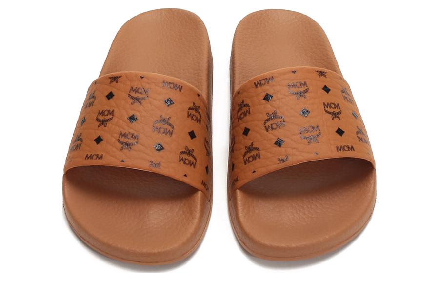 Shop MCM PU 一字型 時尚涼拖 女款 干邑色
