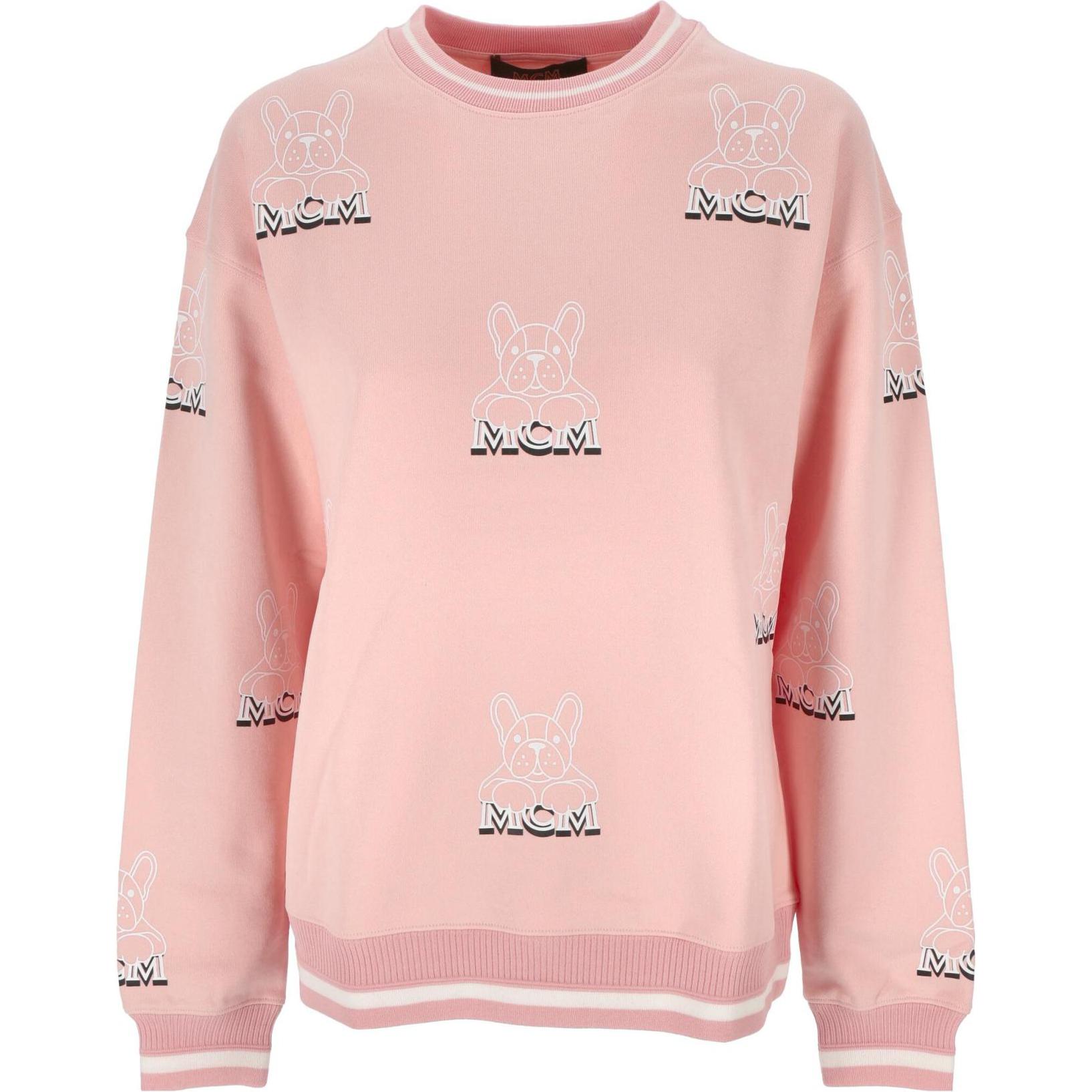 (Women) MCM SS22  Pink Cartoon Logo Print Pullover Crewneck Sweatshirt. MFACSSX02QV