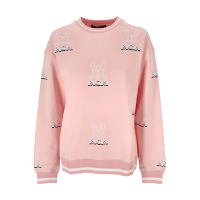 (Women) MCM SS22 Pink Cartoon Logo Print Pullover Crewneck Sweatshirt. MFACSSX02QV