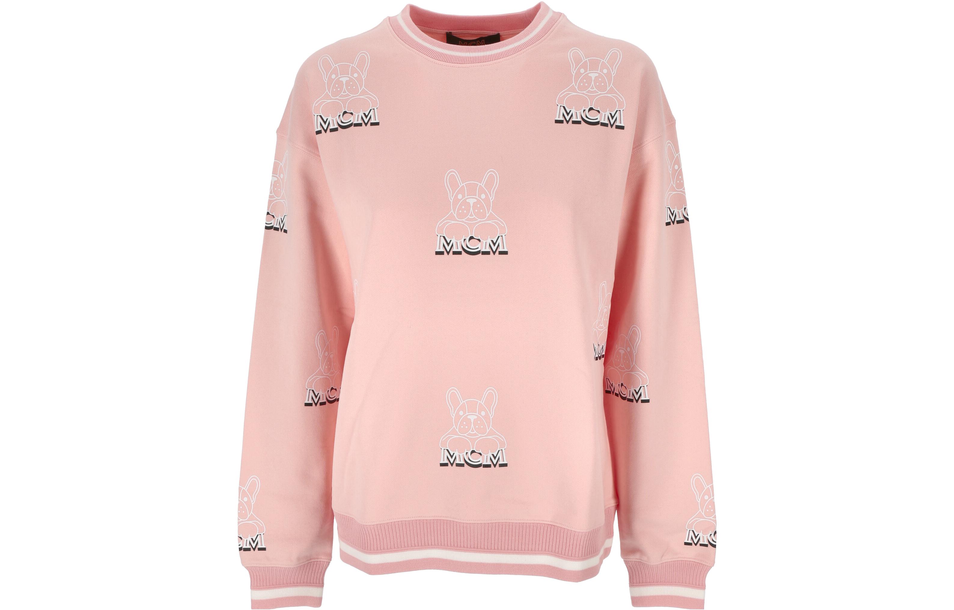 Order (Women) MCM SS22  Pink Cartoon Logo Print Pullover Crewneck Sweatshirt. MFACSSX02QV