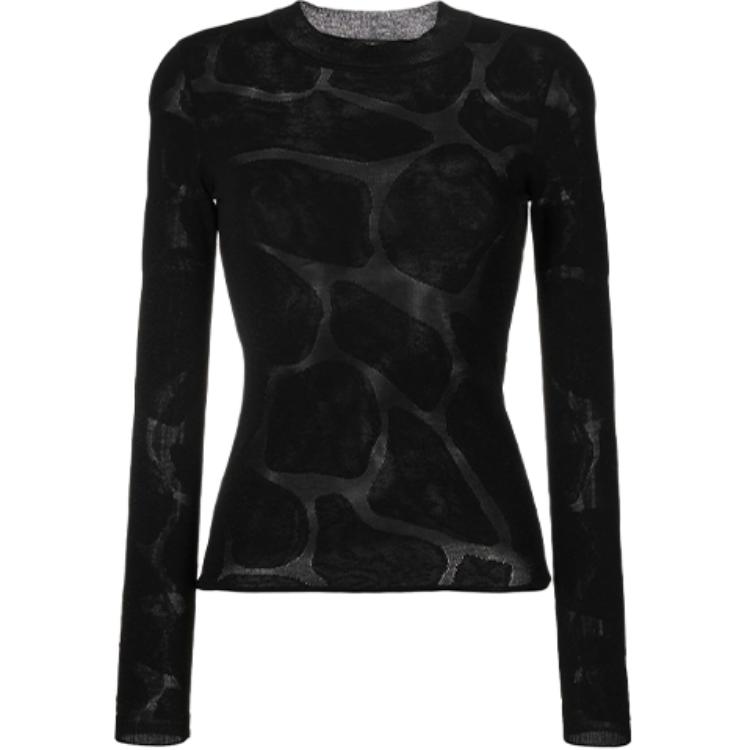 (Women) MCM SS23  Black Sheer Detail Crewneck Pullover Sweater MFNDSMM02BK00L