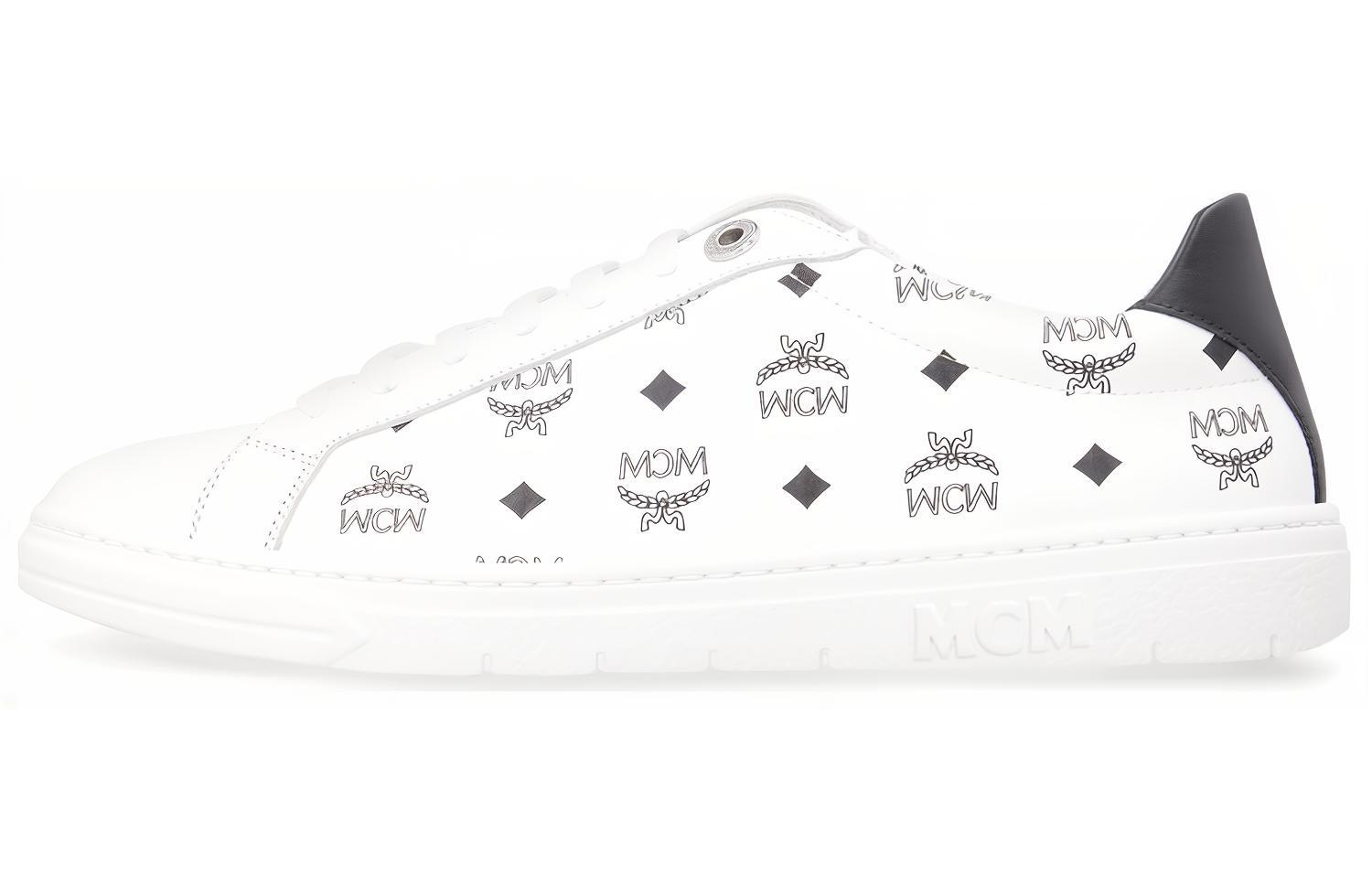 (Women) MCM Terrain Low-Top Calfskin Fashion Sneakers White Black MESBAMM05WT001