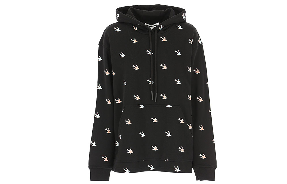 (Women) McQ Alexander McQueen Black Colorblock Swallow Print Hoodie 566916-RNJ57-1000