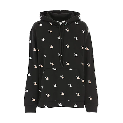 (Women) McQ Alexander McQueen Black Colorblock Swallow Print Hoodie 566916-RNJ57-1000