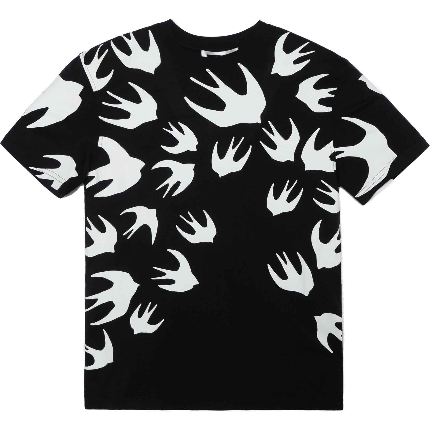 (Women) McQ Alexander McQueen Black Swallow Print Short Sleeve T-shirt 318978-RLT71-1000