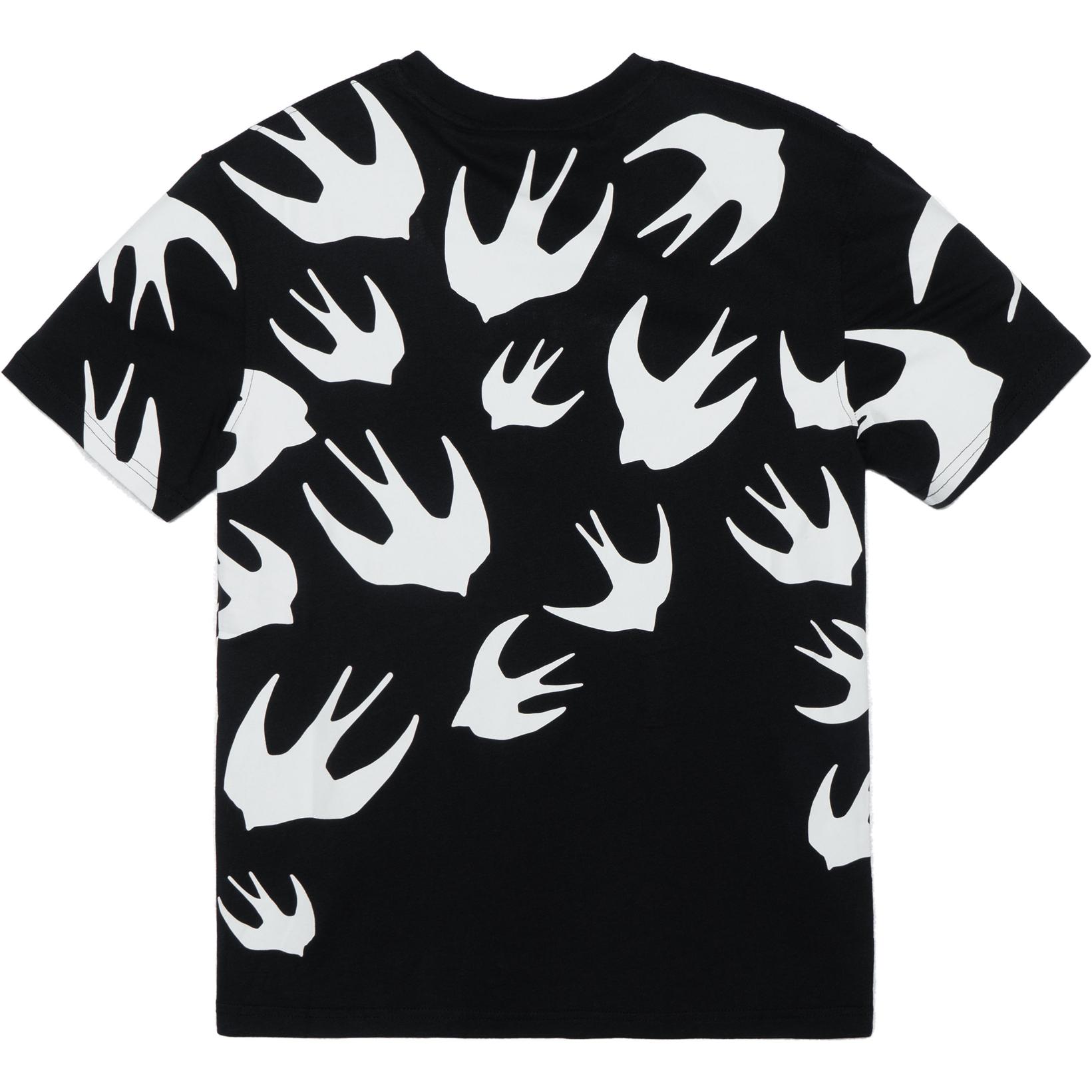 Lookbook (W) McQ Alexander McQueen Baju-T Lengan Pendek Cetakan Swallow Hitam. 318978-RLT71-1000