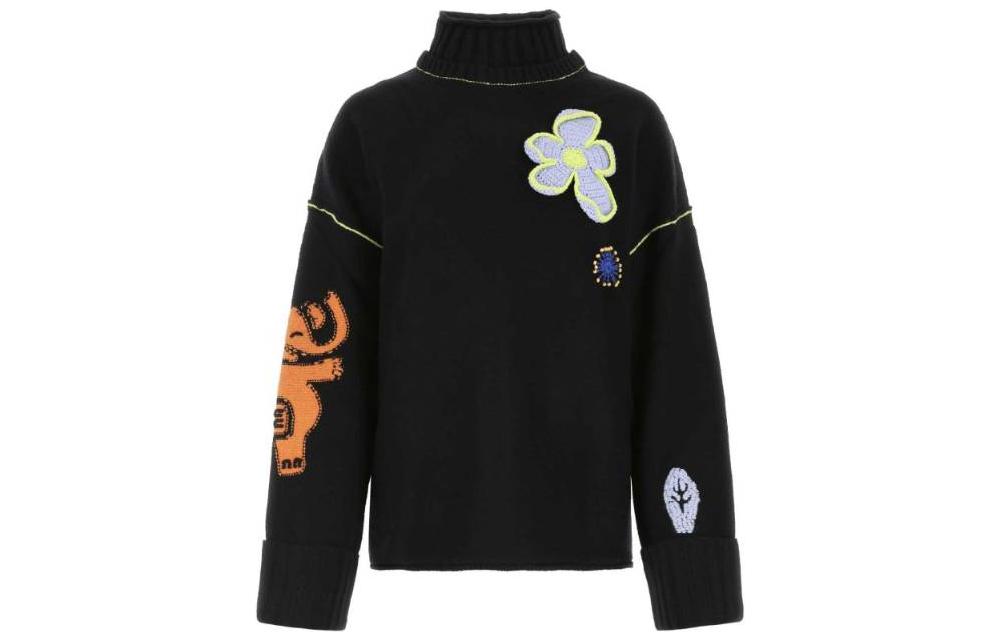 Order (Women) McQ Alexander McQueen FW22  3D Floral Jacquard Wool Turtleneck Sweater Black 700215-RTN03-1000