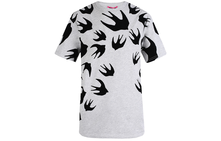 (Women) McQ Alexander McQueen Grey Swallow Print Crew Neck T-Shirt 318978-RGH80-1225