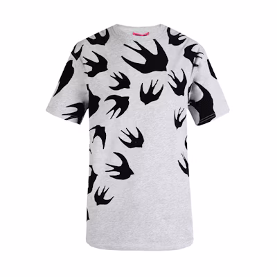 (Women) McQ Alexander McQueen Grey Swallow Print Crew Neck T-Shirt 318978-RGH80-1225