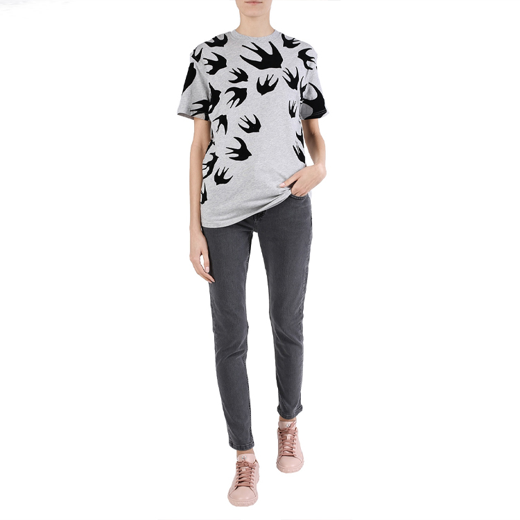 Lookbook (W) McQ Alexander McQueen Baju T-Shirt Leher Bulat Cetak Swallow Kelabu 318978-RGH80-1225