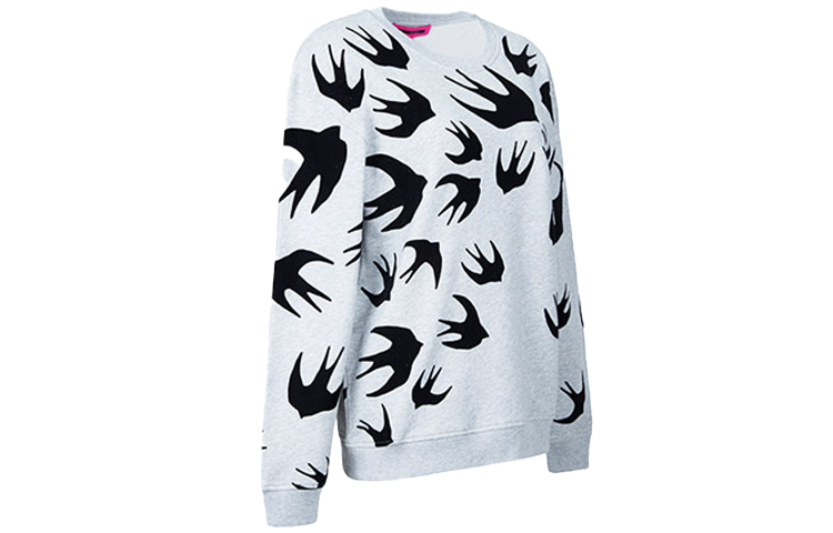 Shop (Women) McQ Alexander McQueen Swallow Print Crewneck Sweater Light Grey 337341-RGH82-1225