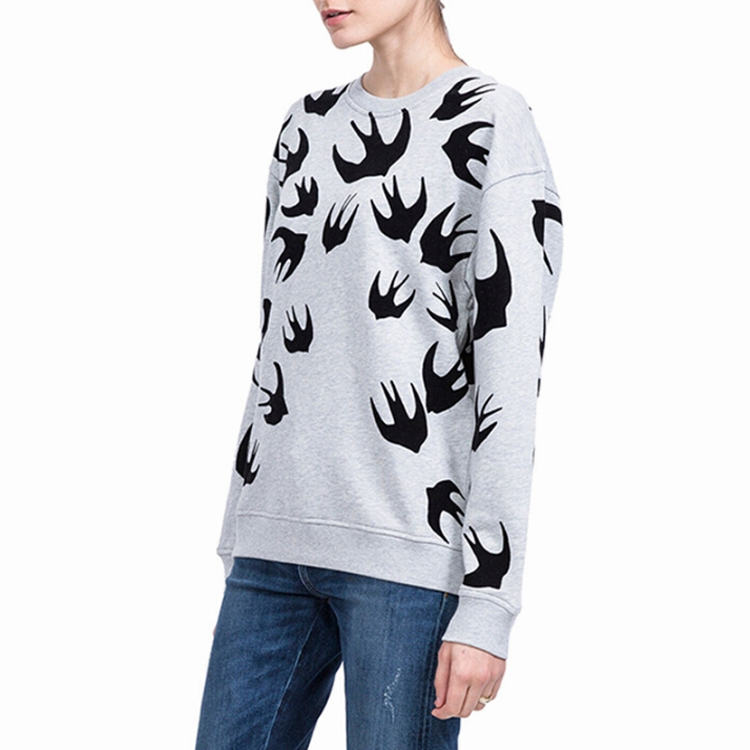 Sizing (Women) McQ Alexander McQueen Swallow Print Crewneck Sweater Light Grey 337341-RGH82-1225