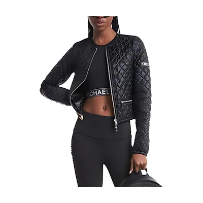(Women) Michael Kors Black Solid Checkered Zip-Up Long Sleeve Jacket MF320B23SB-0001