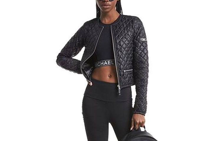 Order (W) Chaqueta Negra con Cremallera, Manga Larga y Cuadros Sólidos Michael Kors MF320B23SB-0001