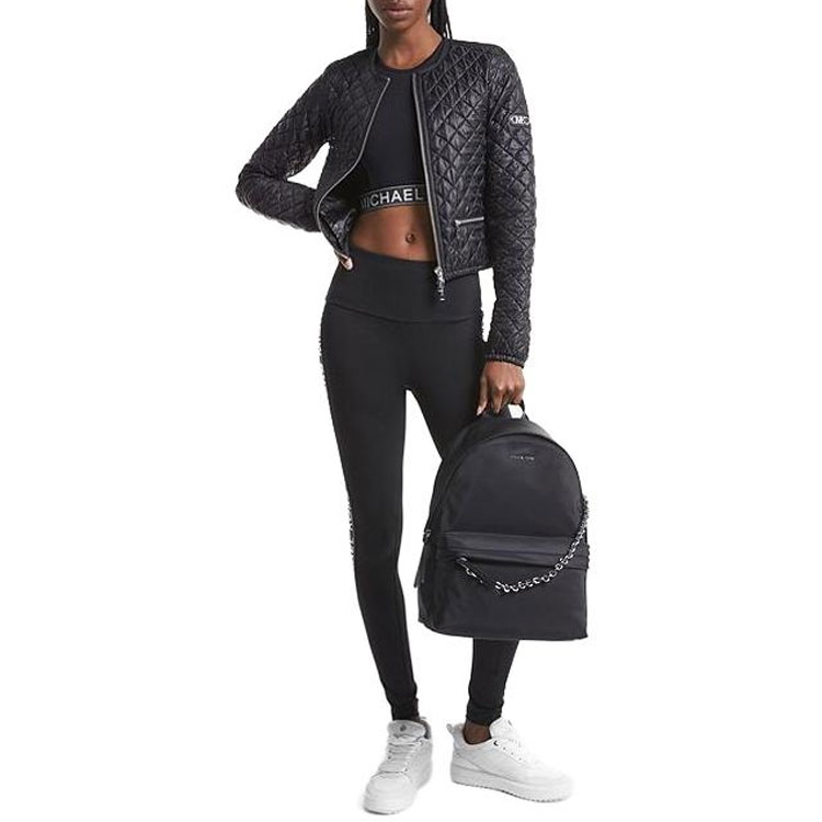 Lookbook (W) Chaqueta Negra con Cremallera, Manga Larga y Cuadros Sólidos Michael Kors MF320B23SB-0001