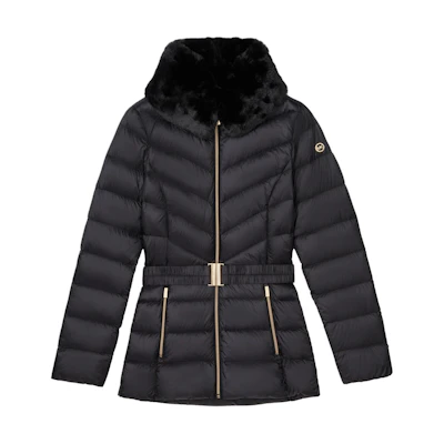 (Women) MICHAEL KORS Down Jacket with Fur Collar and Zip Waist. 77C5928M82-001