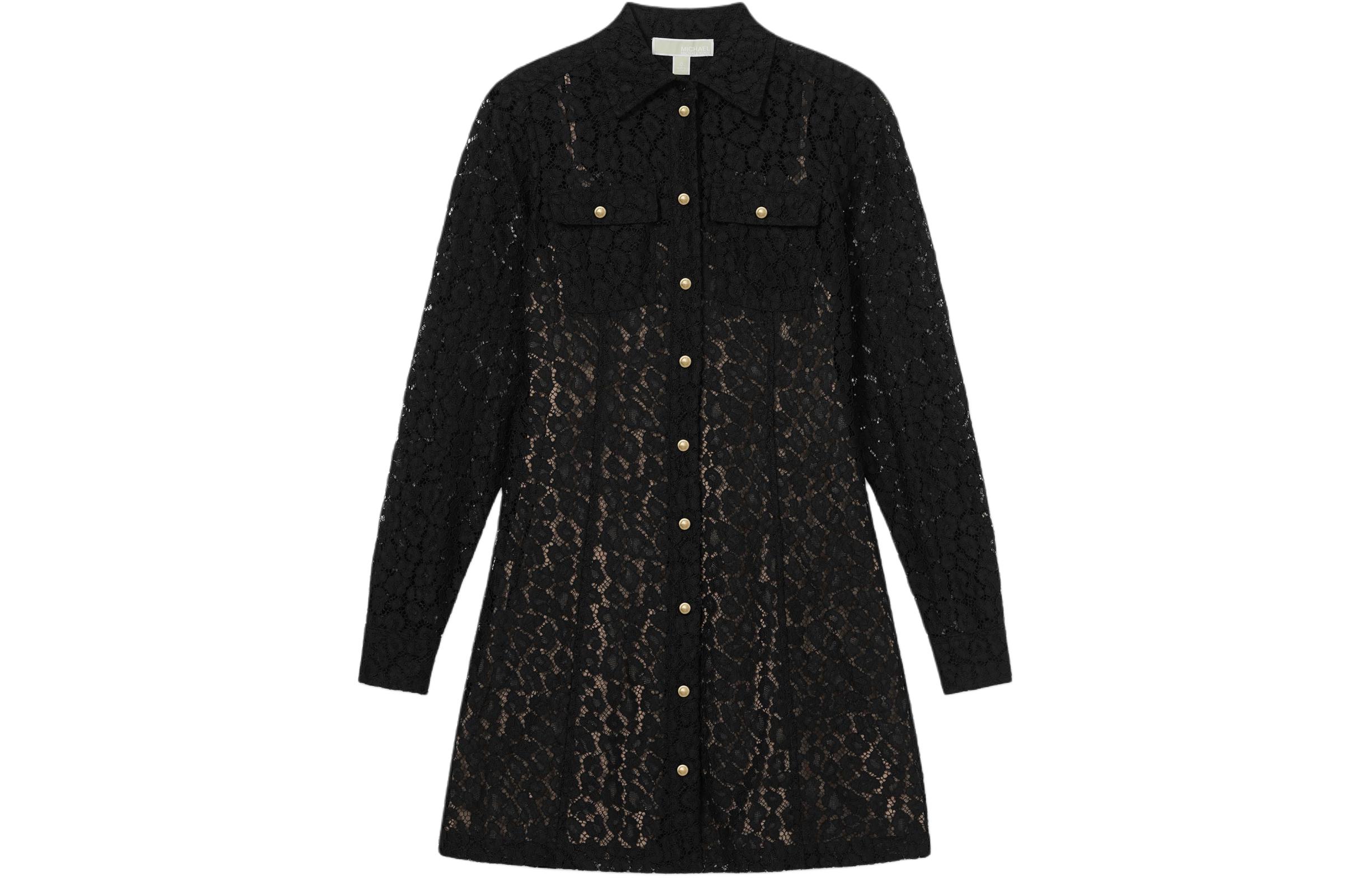 (Women) Michael Kors  Leopard Lace Long Sleeve Midi Dress Black MF381Q43TQ-001