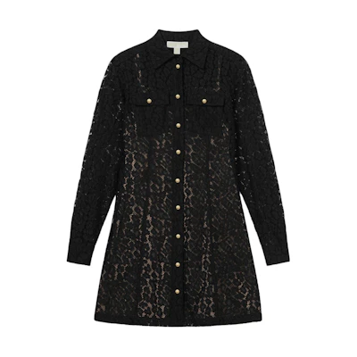 (Women) Michael Kors Leopard Lace Long Sleeve Midi Dress Black MF381Q43TQ-001