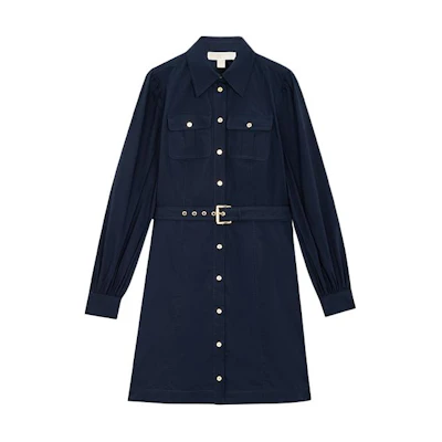 (Women) MICHAEL KORS Navy Long Sleeve A-Line Shirt Dress. JS28168F4C-409