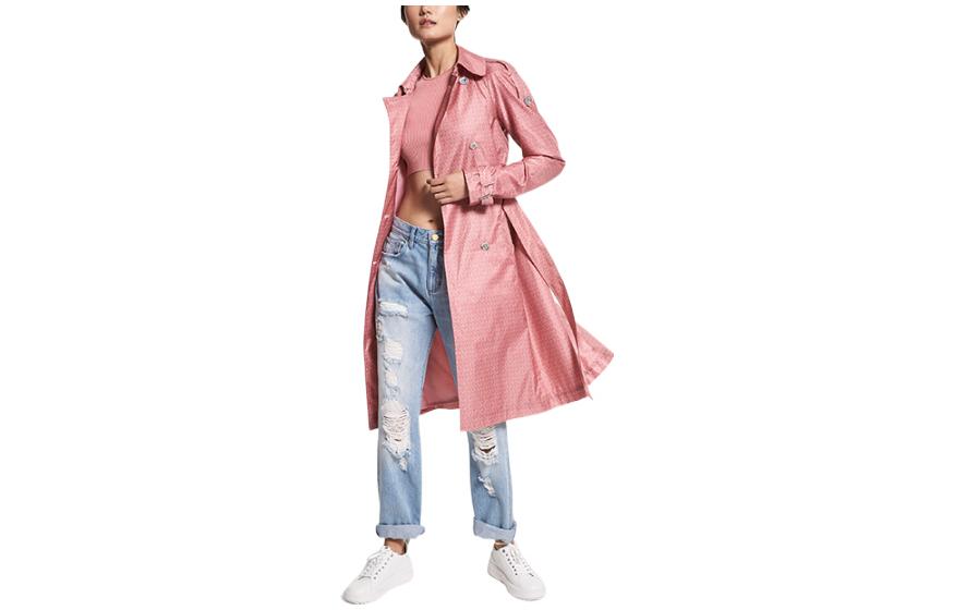 (Women) Michael Kors  Pink SS22 Logo Print Double-Breasted Trench Coat. MS2205C43D-669