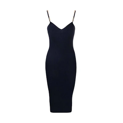 (Women) Michael Kors Ribbed Midi Slip Dress with Adjustable Straps Navy Blue MR4820W33D409