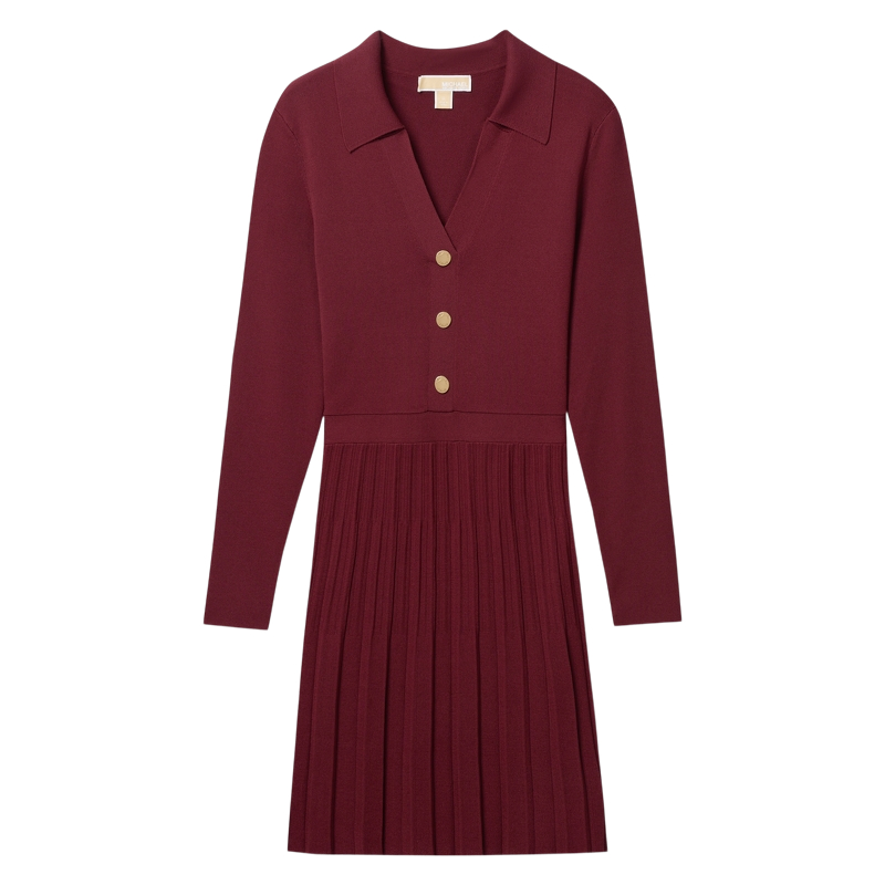 (Women) MICHAEL KORS  Slim-Fit V-Neck Button Knit Long Sleeve Dress Multicolor JF482OT5ZV-409