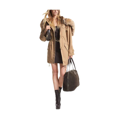(Women) Michael Kors Solid Color Zip Hoodie Jacket in Deep Camel Brown. MF320CP3X6-211