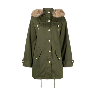 (Women) MICHAEL KORS SS23 Faux Fur Trim Stretch Cotton Anorak Jacket Army Green MF320CP3X6-0312