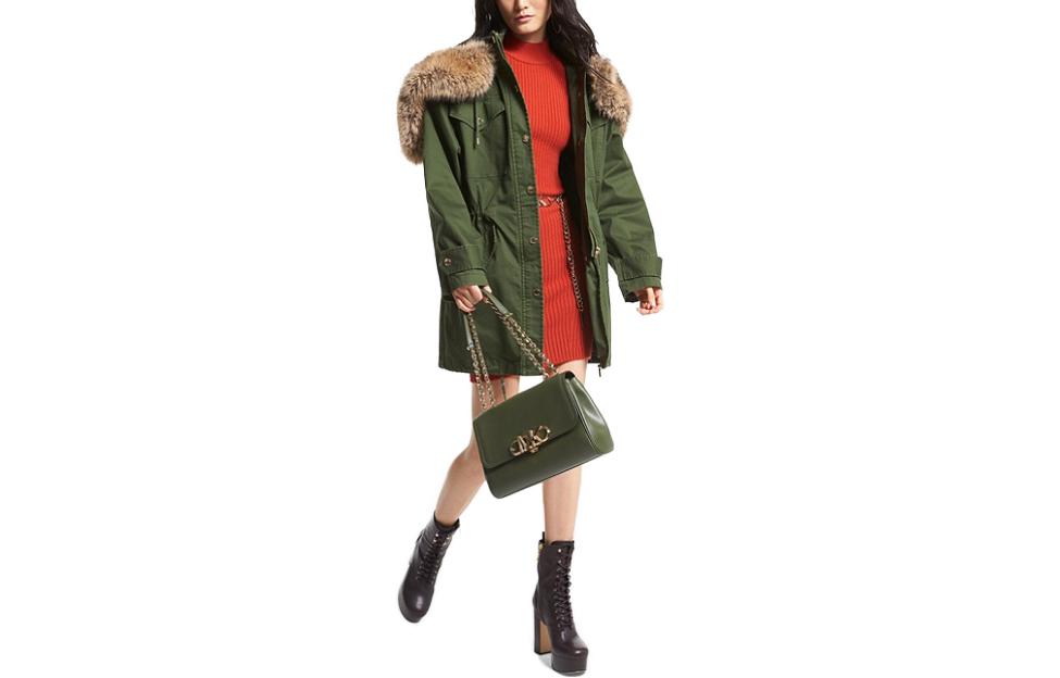 Order (W) MICHAEL KORS SS23 仿毛修饰弹力棉风衣外套 军绿色 MF320CP3X6-0312