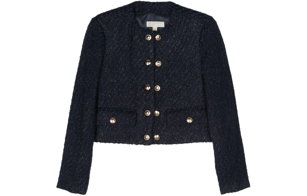 (Women) MICHAEL KORS  SS24 Midnight Blue Double-Breasted Cropped Jacket. MR4105ZAER-409