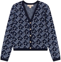 (Women) Michael Kors V-Neck Monogram Cardigan Navy Blue Long Sleeve Knit MR460VS9Z6-409 (Women) Michael Kors V-Neck Monogram Cardigan Navy Blue Long Sleeve Knit MR460VS9Z6-409