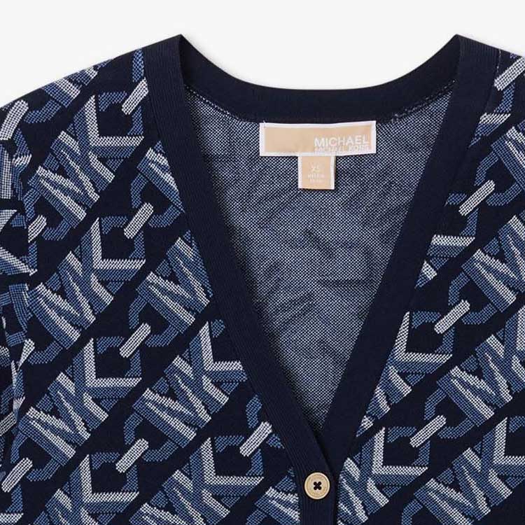 Details for (W) 迈克高仕V领长袖针织开衫海军蓝印花毛衣 MR460VS9Z6-409